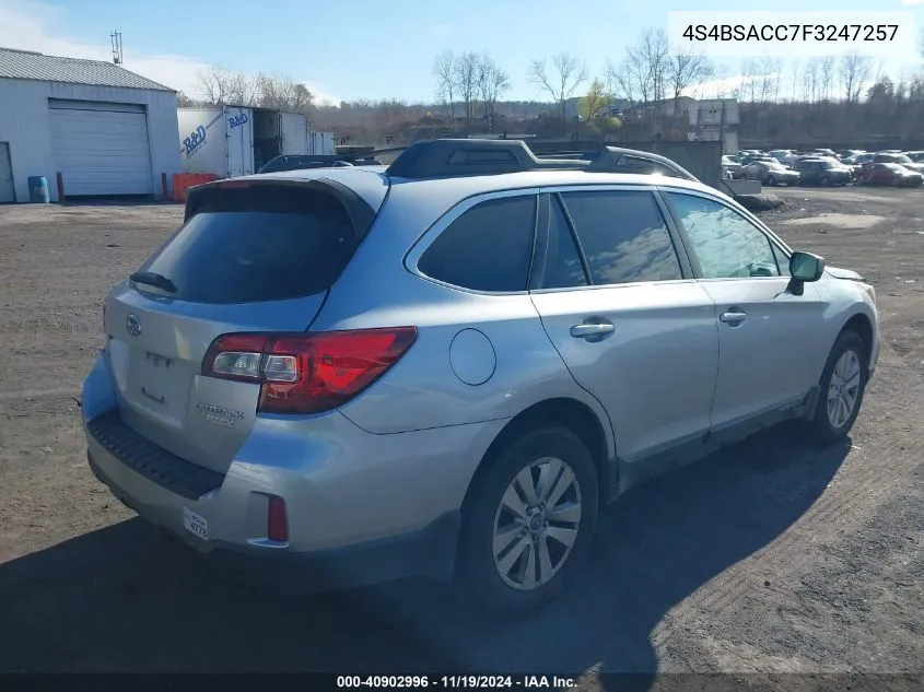 2015 Subaru Outback 2.5I Premium VIN: 4S4BSACC7F3247257 Lot: 40902996