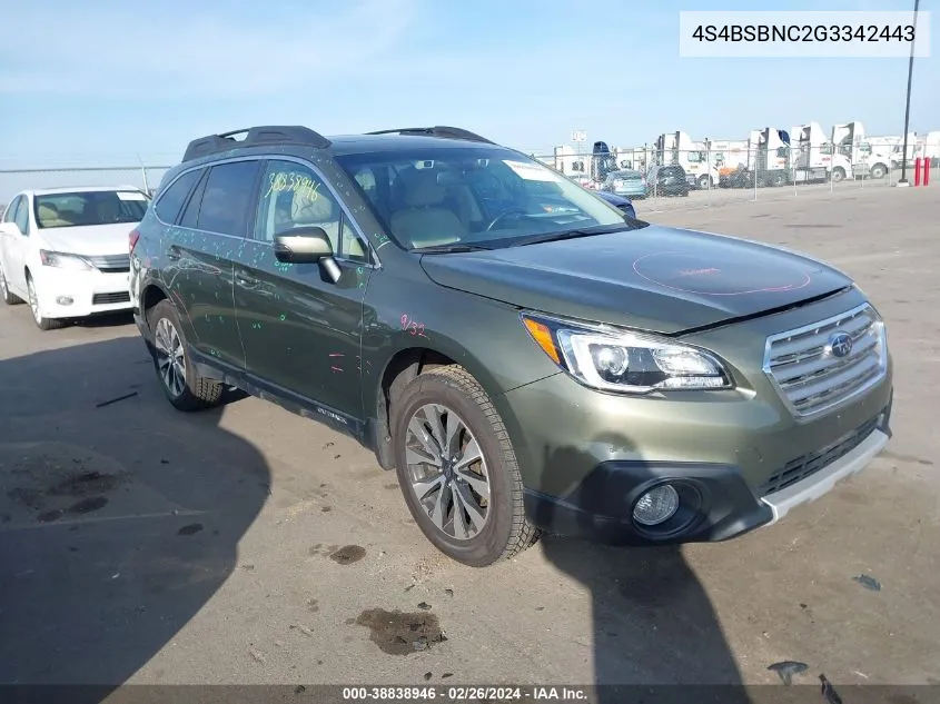 2016 Subaru Outback 2.5I Limited VIN: 4S4BSBNC2G3342443 Lot: 38838946