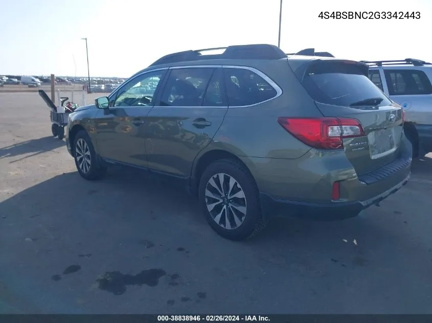 2016 Subaru Outback 2.5I Limited VIN: 4S4BSBNC2G3342443 Lot: 38838946