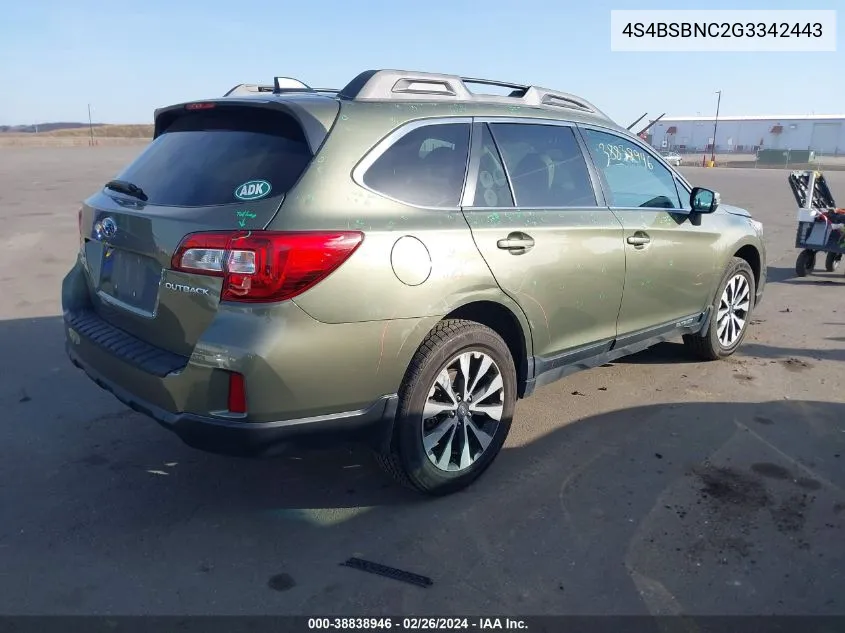 2016 Subaru Outback 2.5I Limited VIN: 4S4BSBNC2G3342443 Lot: 38838946