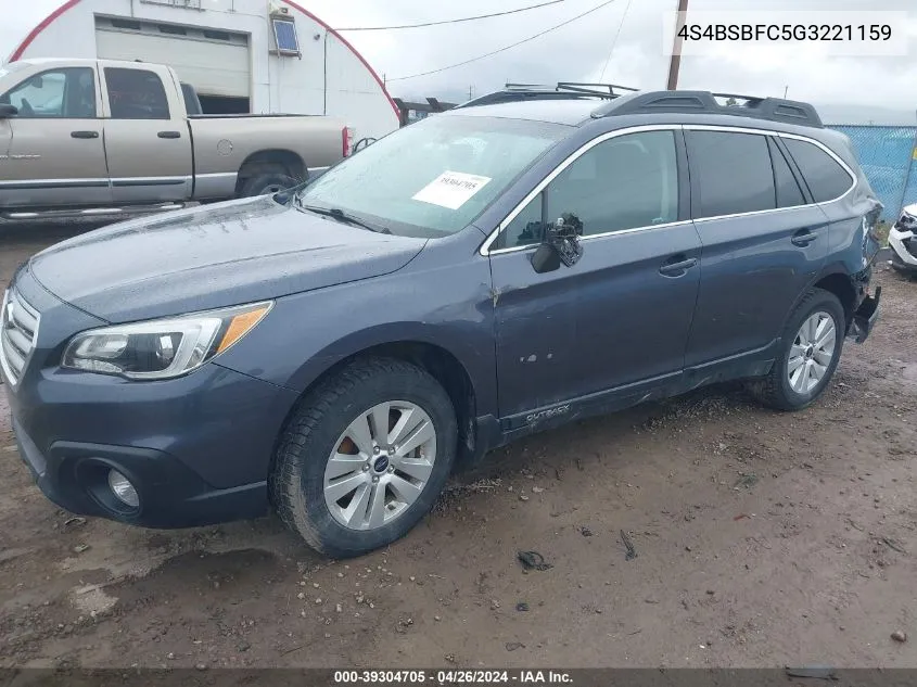 2016 Subaru Outback 2.5I Premium VIN: 4S4BSBFC5G3221159 Lot: 39304705