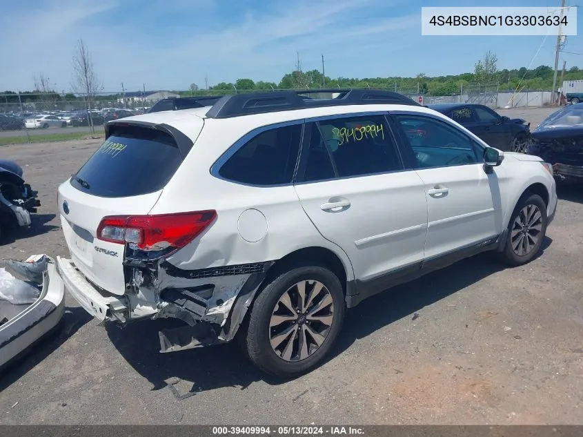 2016 Subaru Outback 2.5I Limited VIN: 4S4BSBNC1G3303634 Lot: 39409994