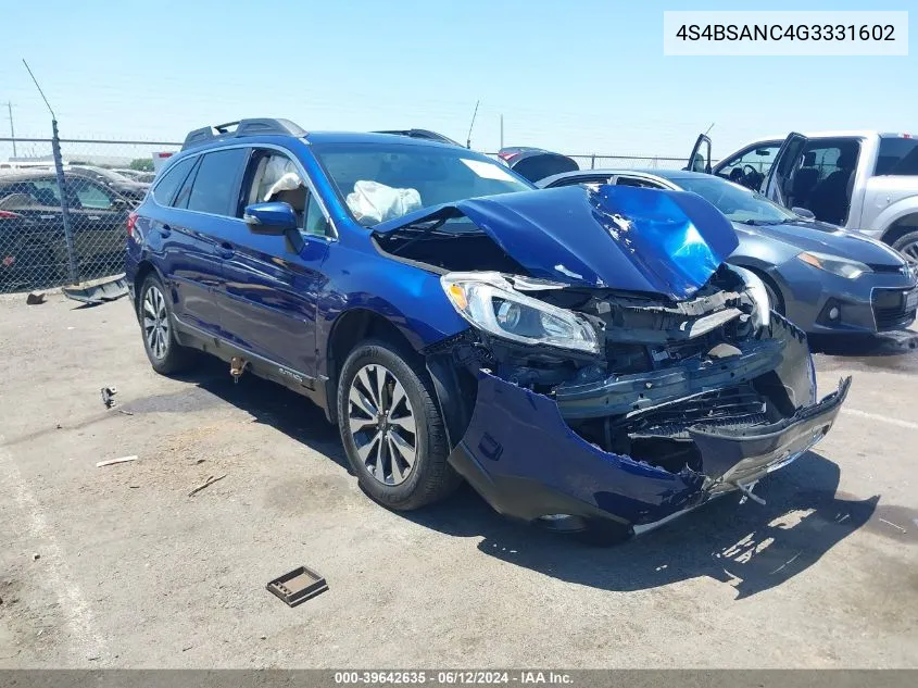 2016 Subaru Outback 2.5I Limited VIN: 4S4BSANC4G3331602 Lot: 39642635