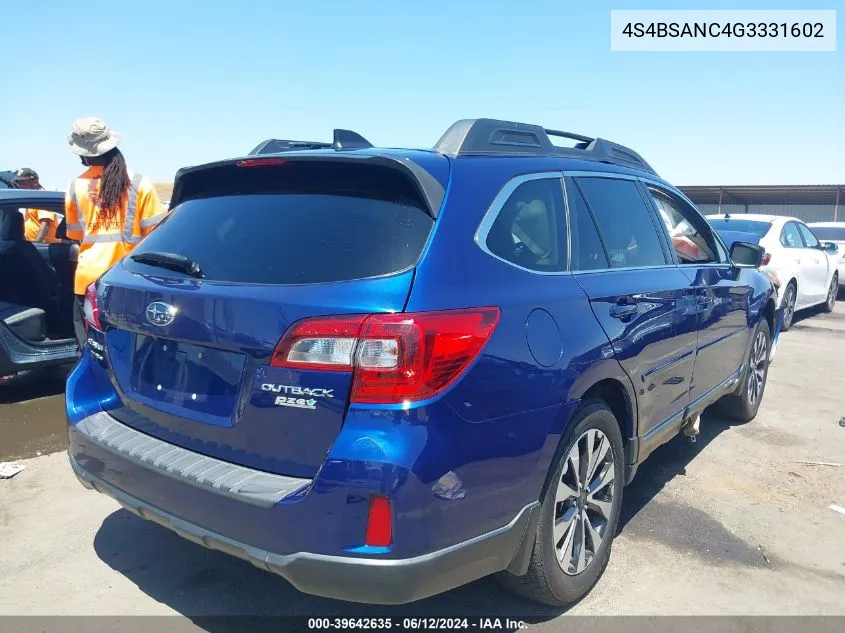 2016 Subaru Outback 2.5I Limited VIN: 4S4BSANC4G3331602 Lot: 39642635