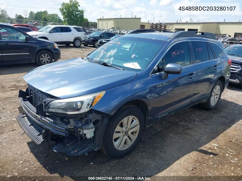 2016 Subaru Outback 2.5I Premium VIN: 4S4BSBDC2G3280107 Lot: 39822740