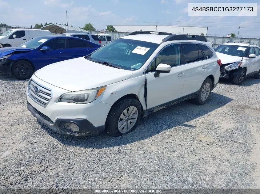 2016 Subaru Outback 2.5I Premium VIN: 4S4BSBCC1G3227173 Lot: 40067004