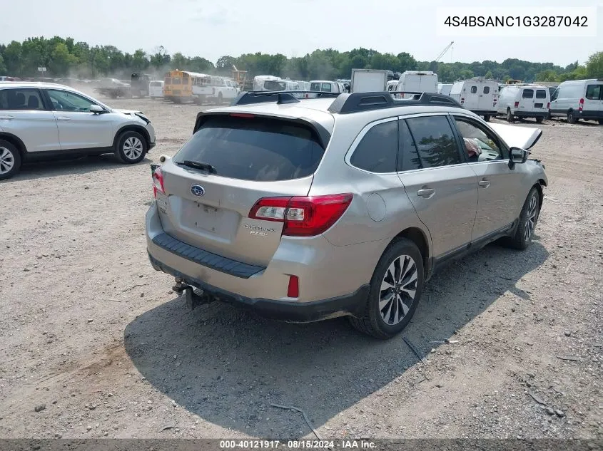 2016 Subaru Outback 2.5I Limited VIN: 4S4BSANC1G3287042 Lot: 40121917