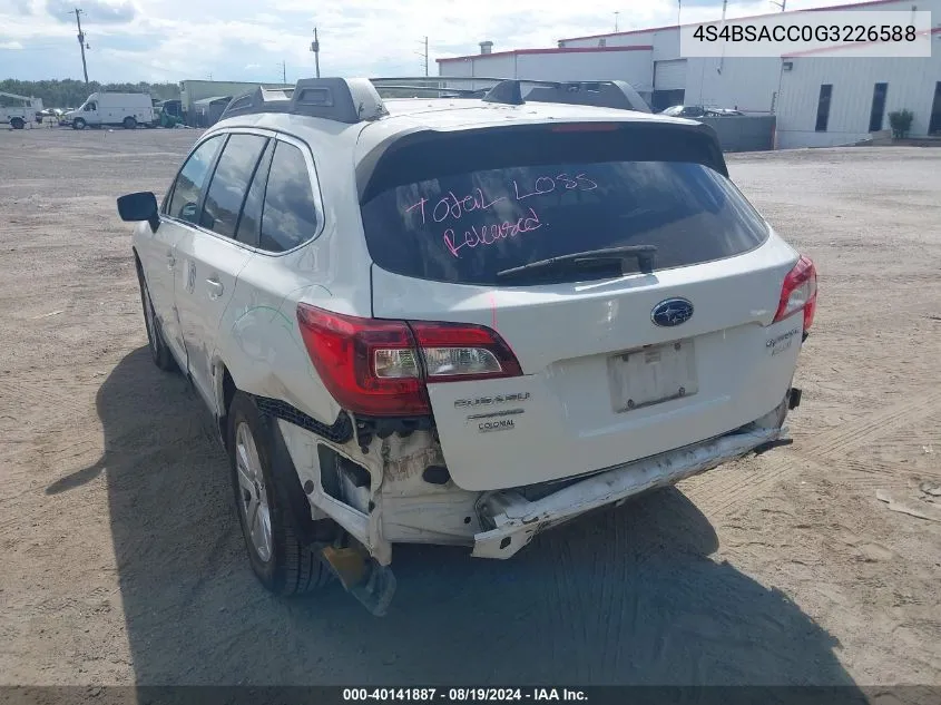 2016 Subaru Outback 2.5I Premium VIN: 4S4BSACC0G3226588 Lot: 40141887