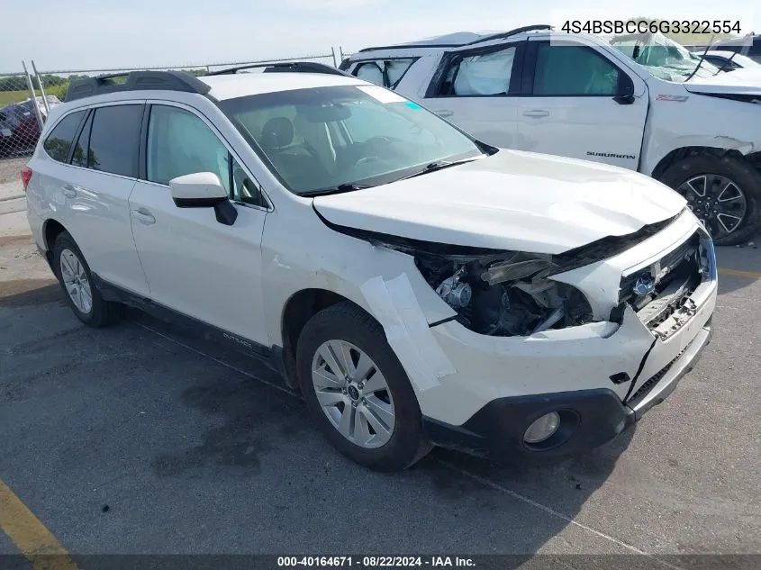 2016 Subaru Outback 2.5I Premium VIN: 4S4BSBCC6G3322554 Lot: 40164671