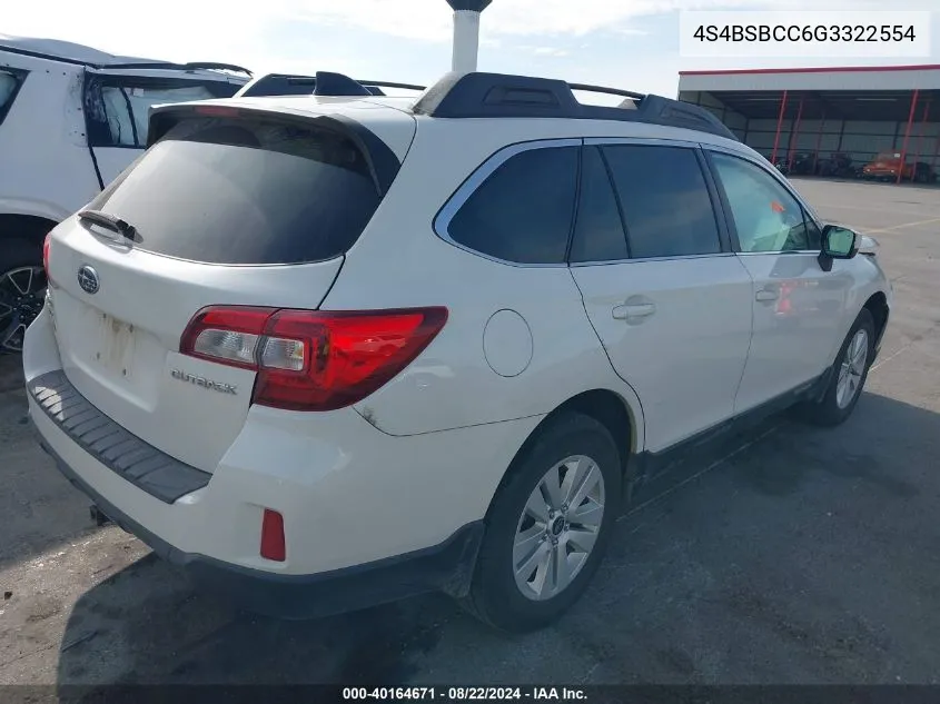 4S4BSBCC6G3322554 2016 Subaru Outback 2.5I Premium