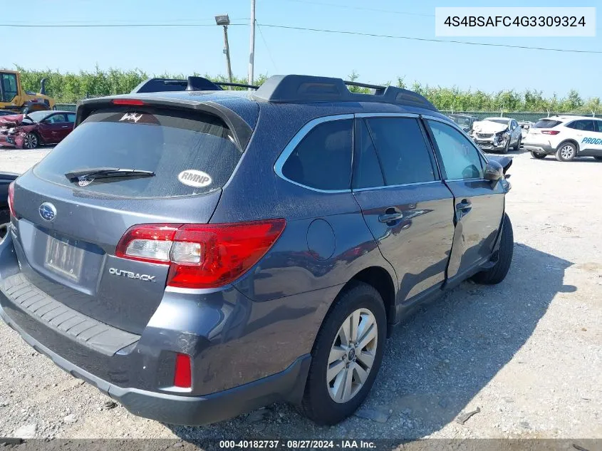 2016 Subaru Outback 2.5I Premium VIN: 4S4BSAFC4G3309324 Lot: 40182737