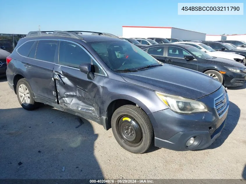 2016 Subaru Outback 2.5I Premium VIN: 4S4BSBCC0G3211790 Lot: 40204976