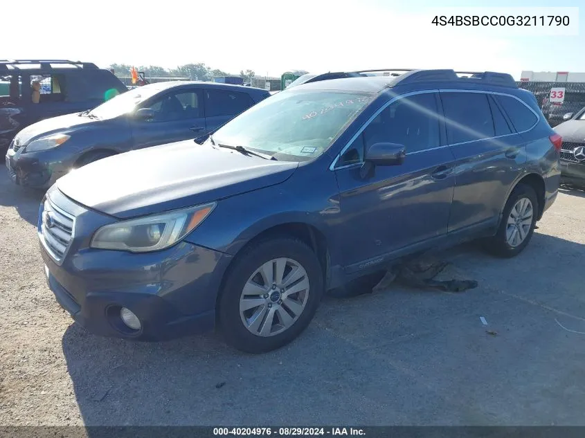 2016 Subaru Outback 2.5I Premium VIN: 4S4BSBCC0G3211790 Lot: 40204976