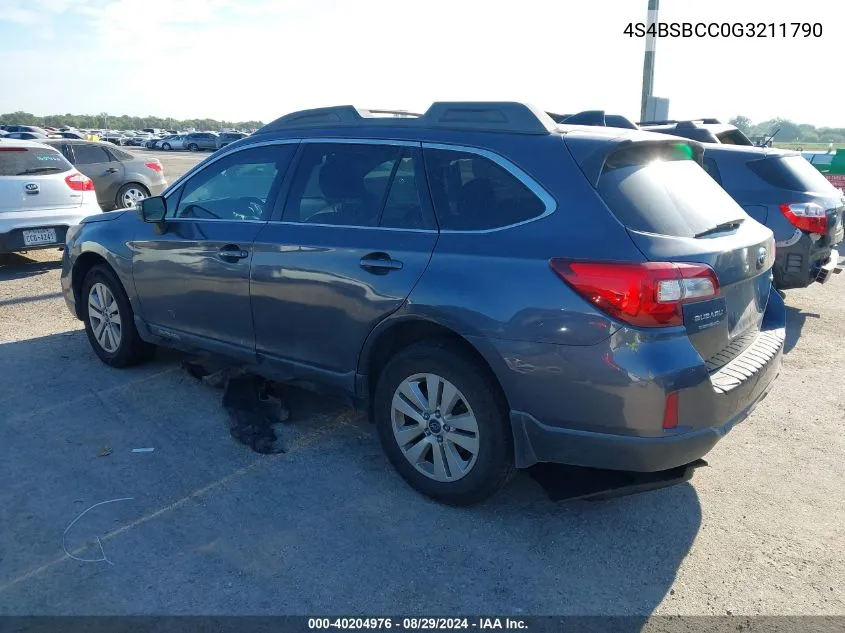 2016 Subaru Outback 2.5I Premium VIN: 4S4BSBCC0G3211790 Lot: 40204976