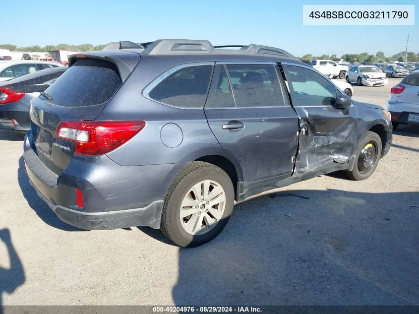 2016 Subaru Outback 2.5I Premium VIN: 4S4BSBCC0G3211790 Lot: 40204976