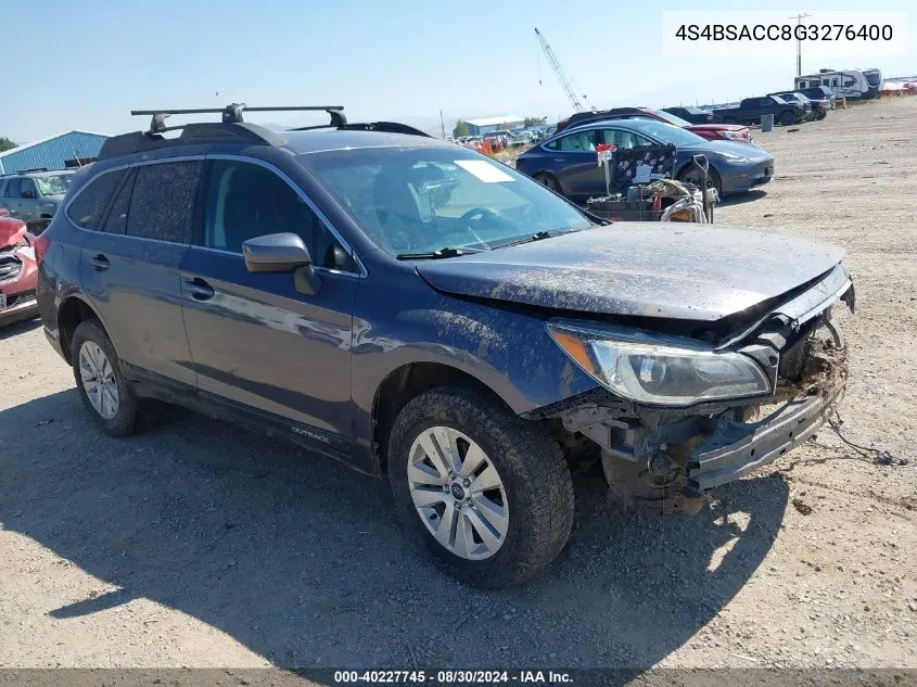 2016 Subaru Outback 2.5I Premium VIN: 4S4BSACC8G3276400 Lot: 40227745