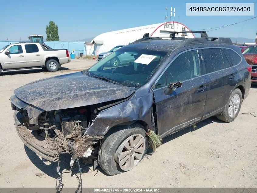 2016 Subaru Outback 2.5I Premium VIN: 4S4BSACC8G3276400 Lot: 40227745