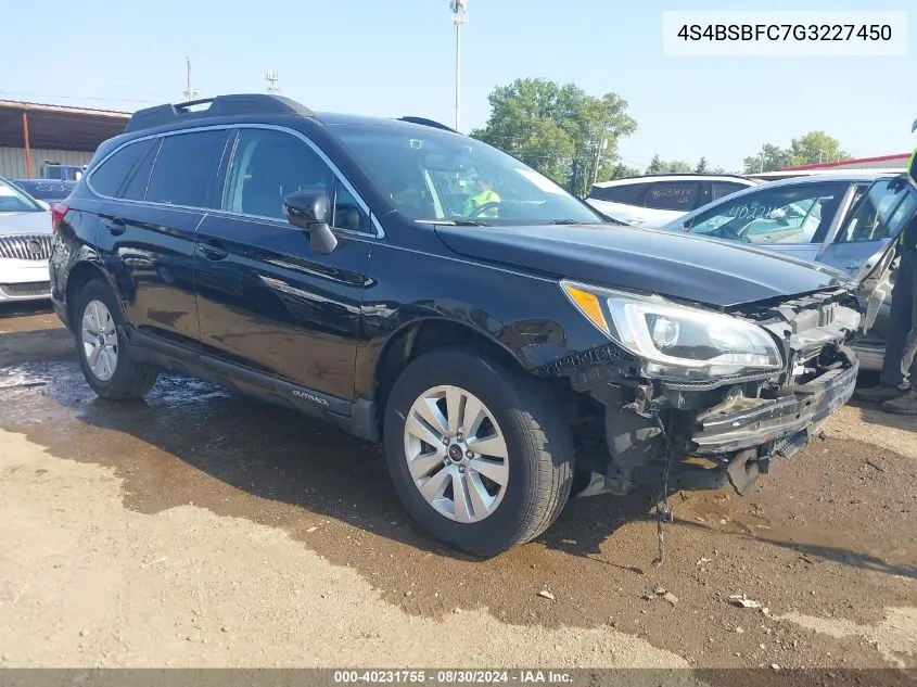 2016 Subaru Outback 2.5I Premium VIN: 4S4BSBFC7G3227450 Lot: 40231755