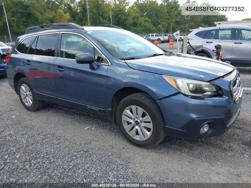 2016 Subaru Outback 2.5I Premium VIN: 4S4BSBFC4G3277352 Lot: 40238126