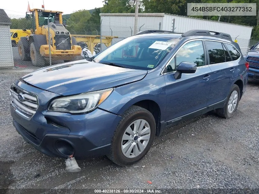 2016 Subaru Outback 2.5I Premium VIN: 4S4BSBFC4G3277352 Lot: 40238126