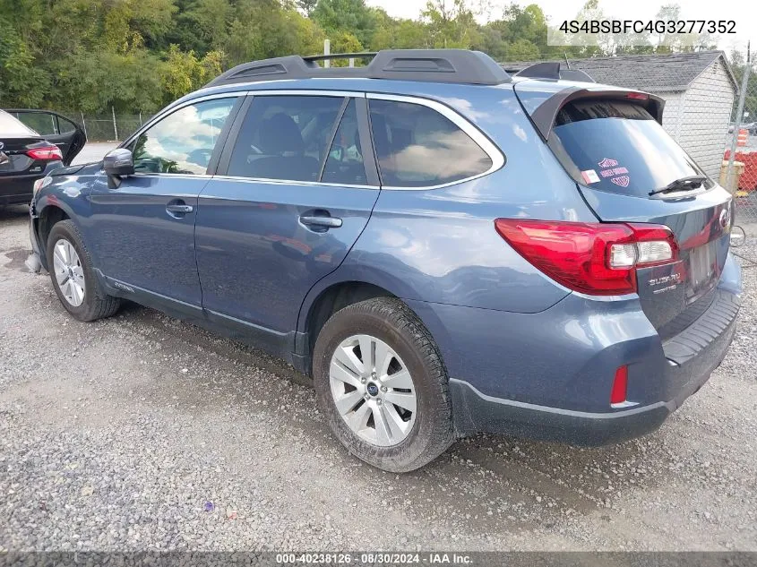 2016 Subaru Outback 2.5I Premium VIN: 4S4BSBFC4G3277352 Lot: 40238126