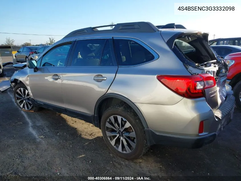 2016 Subaru Outback 3.6R Limited VIN: 4S4BSENC3G3332098 Lot: 40306864