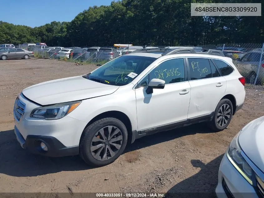 2016 Subaru Outback 3.6R Limited VIN: 4S4BSENC8G3309920 Lot: 40333051