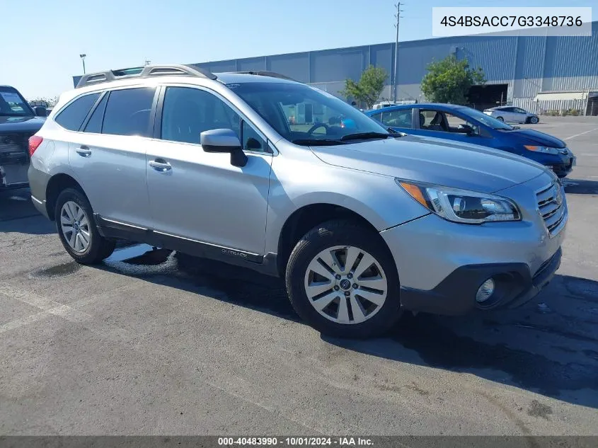 2016 Subaru Outback 2.5I Premium VIN: 4S4BSACC7G3348736 Lot: 40483990