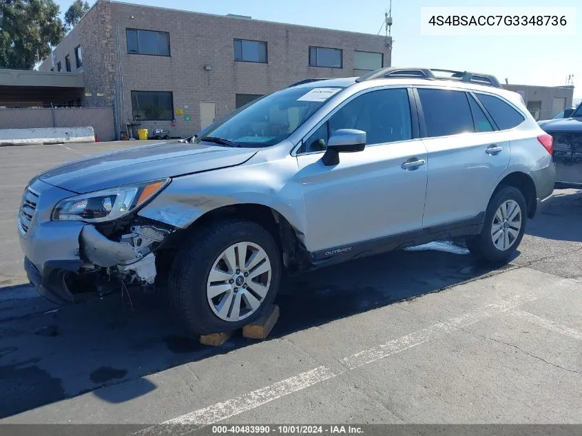 2016 Subaru Outback 2.5I Premium VIN: 4S4BSACC7G3348736 Lot: 40483990