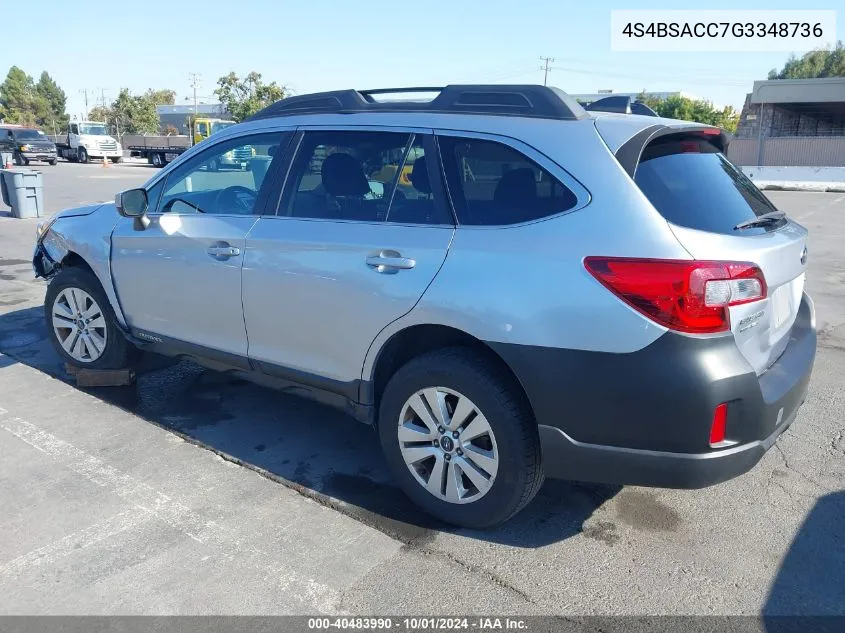 2016 Subaru Outback 2.5I Premium VIN: 4S4BSACC7G3348736 Lot: 40483990