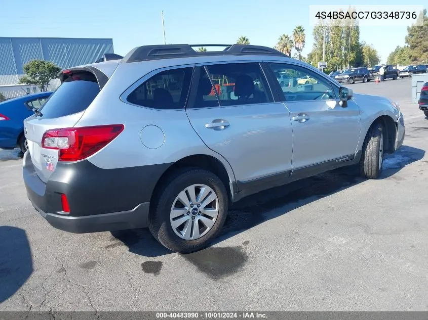 2016 Subaru Outback 2.5I Premium VIN: 4S4BSACC7G3348736 Lot: 40483990