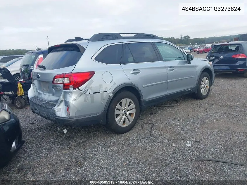 2016 Subaru Outback 2.5I Premium VIN: 4S4BSACC1G3273824 Lot: 40505919