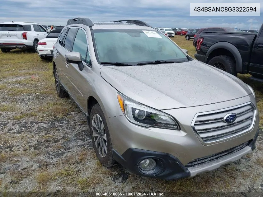 2016 Subaru Outback 2.5I Limited VIN: 4S4BSANC8G3322594 Lot: 40510665