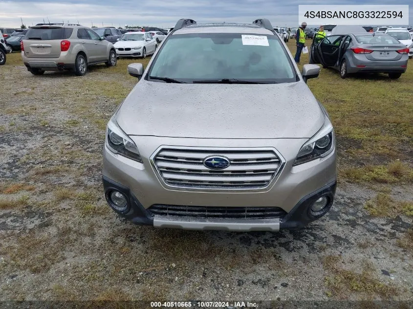 2016 Subaru Outback 2.5I Limited VIN: 4S4BSANC8G3322594 Lot: 40510665