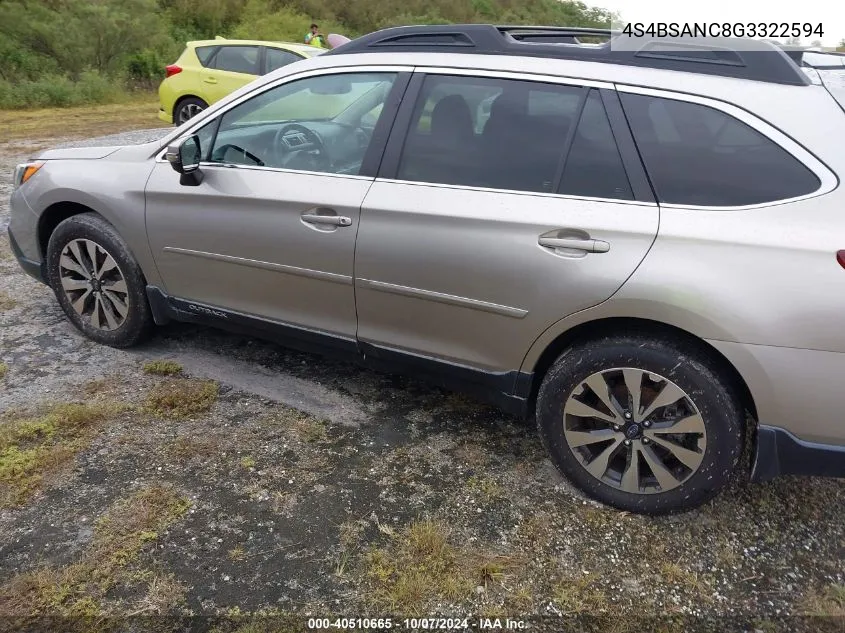 2016 Subaru Outback 2.5I Limited VIN: 4S4BSANC8G3322594 Lot: 40510665