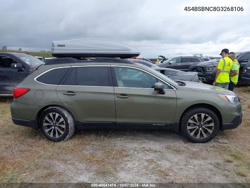 2016 Subaru Outback 2.5I Limited VIN: 4S4BSBNC8G3268106 Lot: 40541474