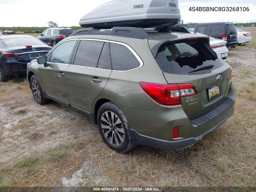 2016 Subaru Outback 2.5I Limited VIN: 4S4BSBNC8G3268106 Lot: 40541474