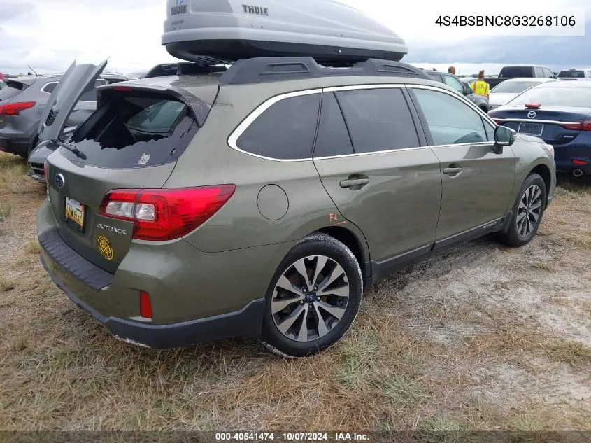 2016 Subaru Outback 2.5I Limited VIN: 4S4BSBNC8G3268106 Lot: 40541474