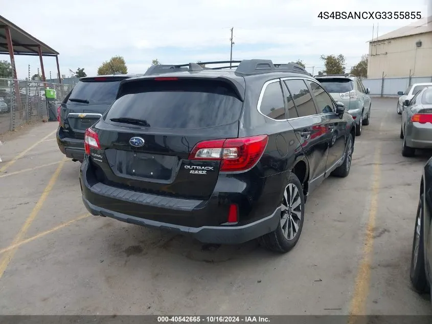 2016 Subaru Outback 2.5I Limited VIN: 4S4BSANCXG3355855 Lot: 40542665