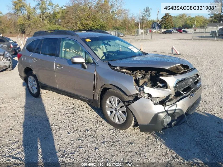 2016 Subaru Outback 2.5I Premium VIN: 4S4BSACC8G3219081 Lot: 40621190