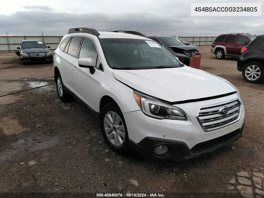 2016 Subaru Outback 2.5I Premium VIN: 4S4BSACC0G3234805 Lot: 40640076