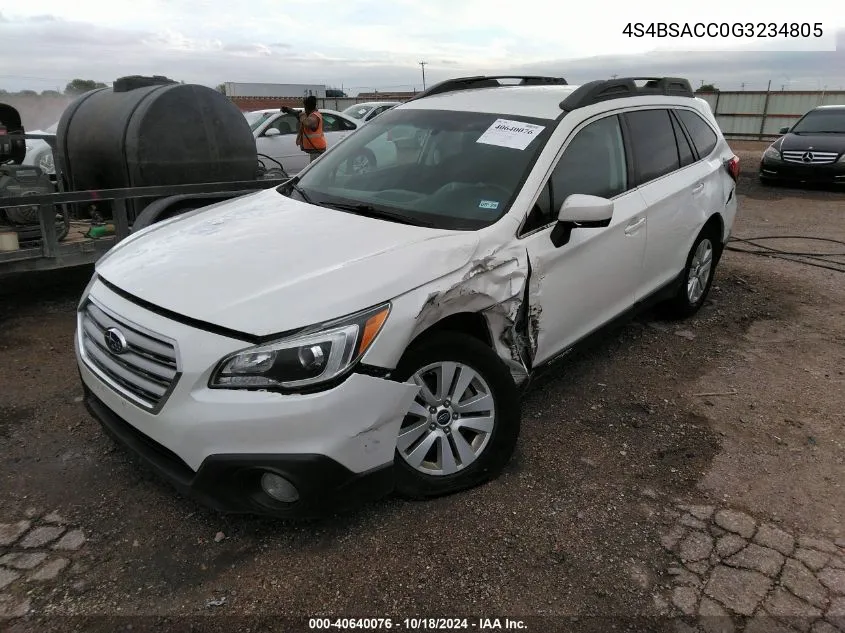 2016 Subaru Outback 2.5I Premium VIN: 4S4BSACC0G3234805 Lot: 40640076