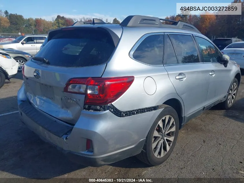 2016 Subaru Outback 2.5I Limited VIN: 4S4BSAJC0G3272859 Lot: 40645383