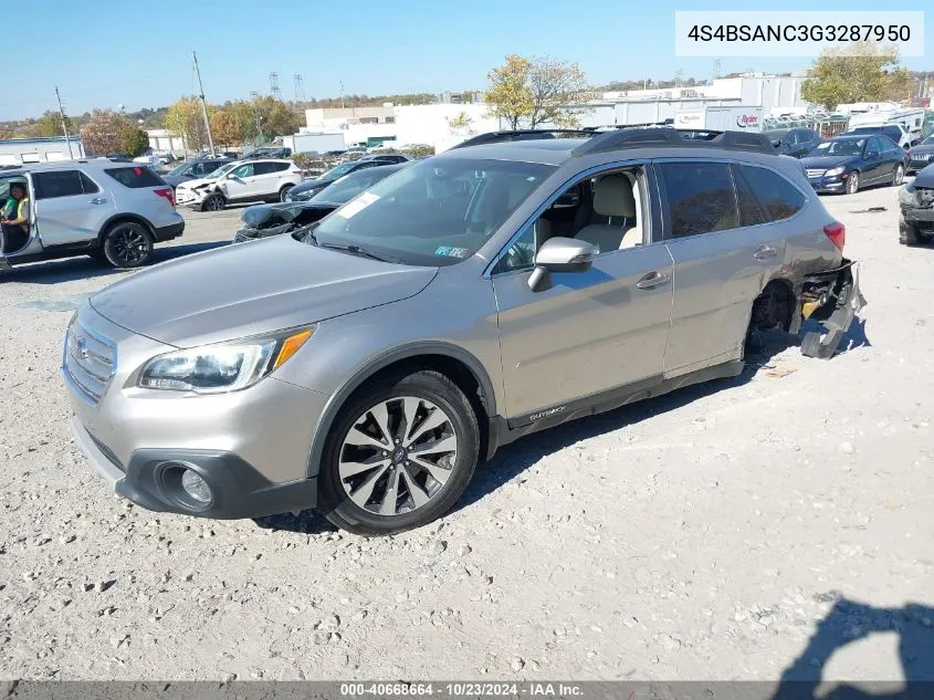 2016 Subaru Outback 2.5I Limited VIN: 4S4BSANC3G3287950 Lot: 40668664