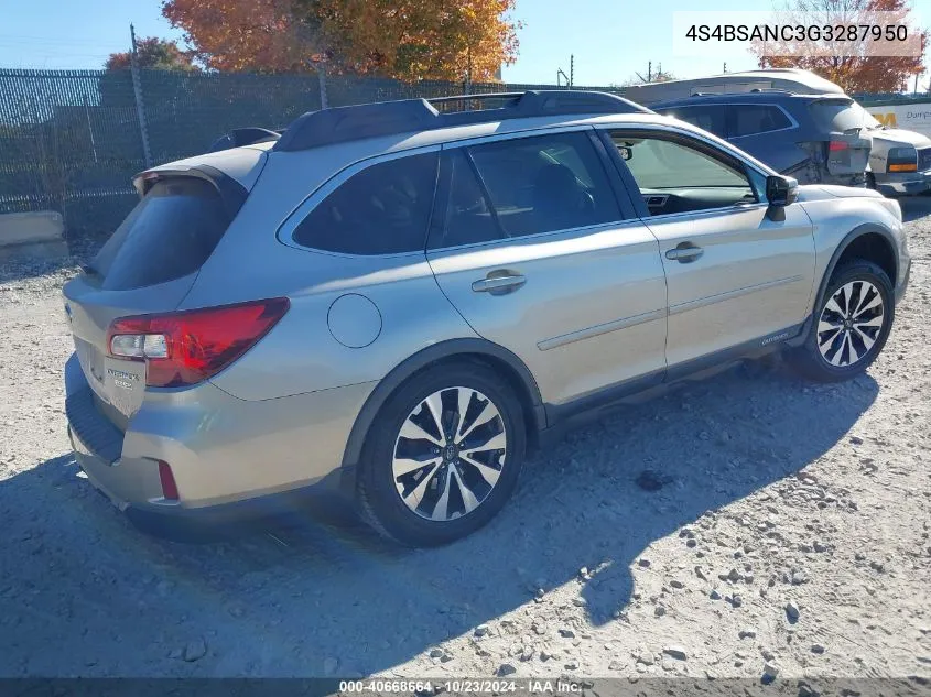 2016 Subaru Outback 2.5I Limited VIN: 4S4BSANC3G3287950 Lot: 40668664