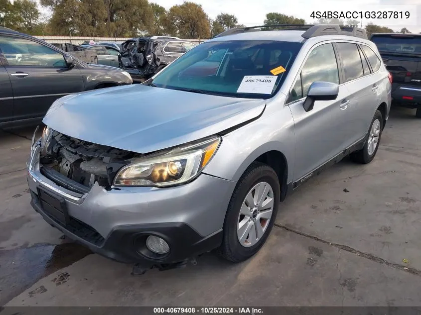 2016 Subaru Outback 2.5I Premium VIN: 4S4BSACC1G3287819 Lot: 40679408