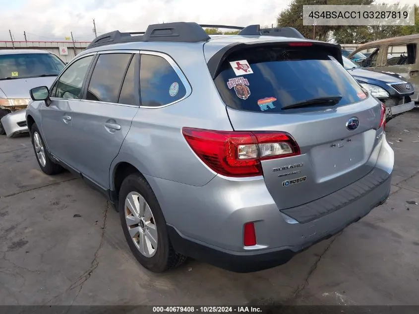 2016 Subaru Outback 2.5I Premium VIN: 4S4BSACC1G3287819 Lot: 40679408