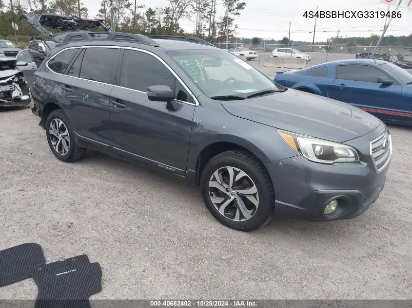 2016 Subaru Outback 2.5I Premium VIN: 4S4BSBHCXG3319486 Lot: 40682402