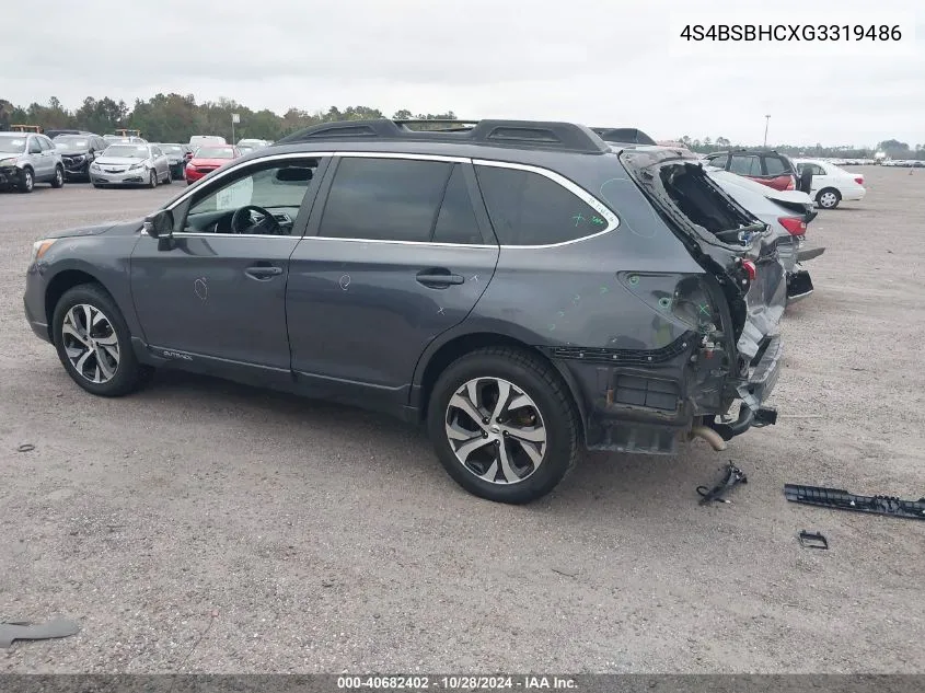 2016 Subaru Outback 2.5I Premium VIN: 4S4BSBHCXG3319486 Lot: 40682402