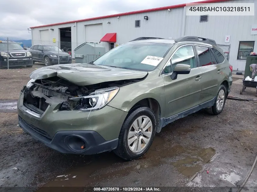 2016 Subaru Outback 2.5I Premium VIN: 4S4BSAHC1G3218511 Lot: 40720578